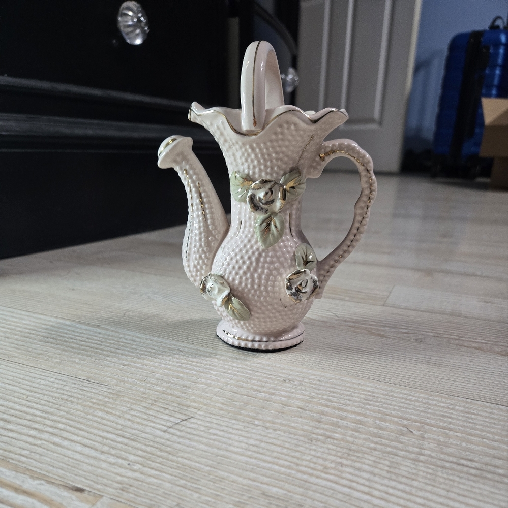 Vintage Pink Ceramic Teapot Vase Figurine